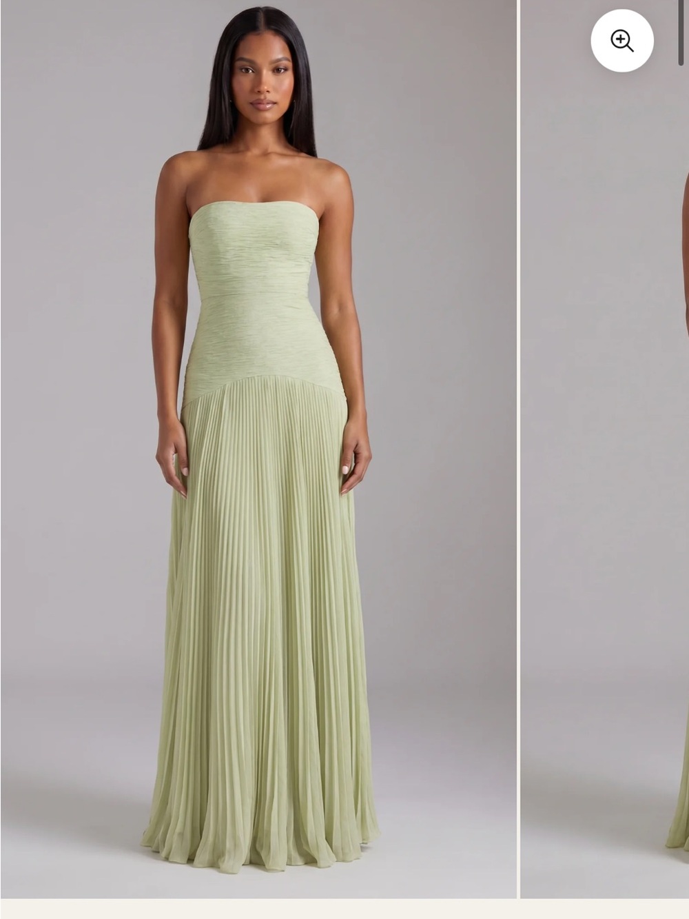 Strapless Pleated Maxi Dress in Light Green
